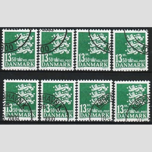 FRIMRKER DANMARK | 2007 - AFA 1490 - Lille Rigsvben - 13,50 Kr. grn x 8 stk. - Pnt hjrnestemplet