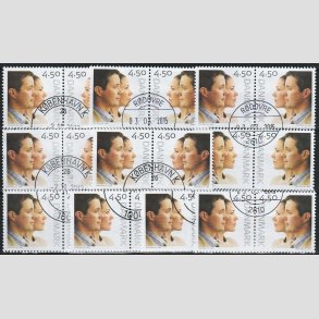 FRIMRKER DANMARK | 2004 - AFA 1388-89 - Kongeligt bryllup - 4,50 Kr. Kronprinsparret parstykke x 10 stk.- Pnt stemplet