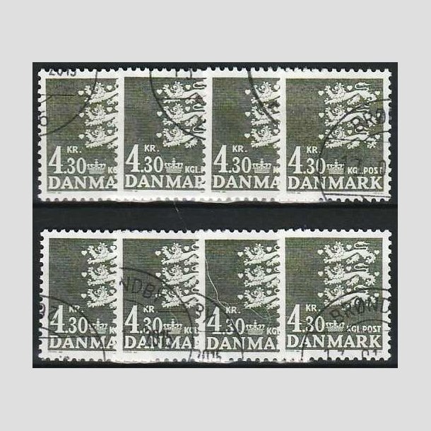FRIMRKER DANMARK | 1984 - AFA 793 - Rigsvben - 4,30 kr. sortgrn x 8 stk. - Pnt hjrnestemplet