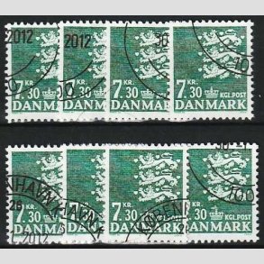 FRIMRKER DANMARK | 1989 - AFA 928 - Rigsvben - 7,30 Kr. grn x 8 stk. - Pnt hjrnestemplet