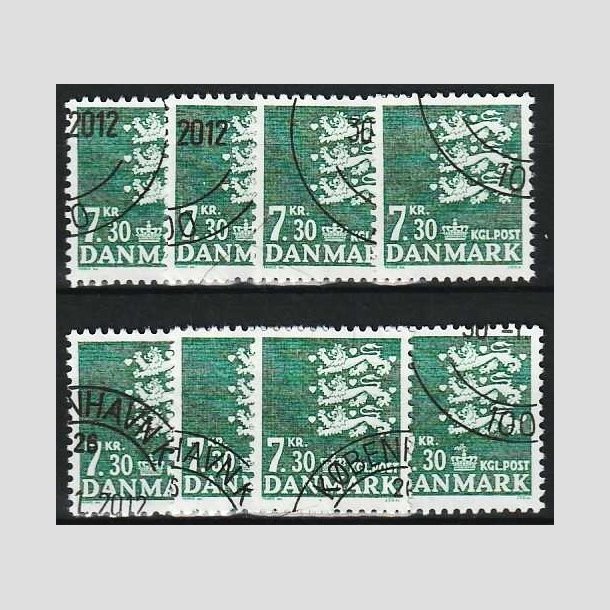 FRIMRKER DANMARK | 1989 - AFA 928 - Rigsvben - 7,30 Kr. grn x 8 stk. - Pnt hjrnestemplet