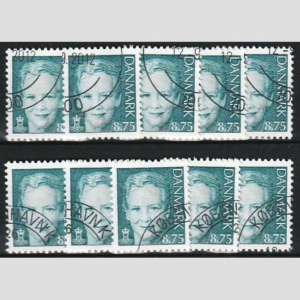 FRIMRKER DANMARK | 2008 - AFA 1523 - Dronning Margrethe II - 8,75 blgrn x 10 stk. - Pnt hjrnestemplet