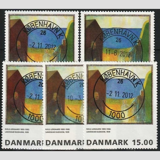 FRIMRKER DANMARK | 1995 - AFA 1100 - Maleriserie 8. - 15,00 Kr. Niels Lergaard x 5 stk. - Pragt Stemplet