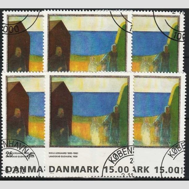 FRIMRKER DANMARK | 1995 - AFA 1100 - Maleriserie 8. - 15,00 Kr. Niels Lergaard x 6 stk. - Pnt hjrnestemplet