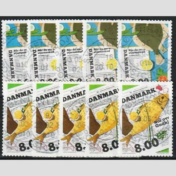 FRIMRKER DANMARK | 2016 - AFA 1841,1842 - Nordisk madkultur - 8,00 + 8,00 kr. flerfarvet i st x 5 stk.- Pnt Stemplet