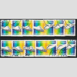 FRIMRKER DANMARK | 1986 - AFA 857 - FNs fredsr - 3,80 Kr. flerfarvet x 12 stk. - Pnt hjrnestemplet