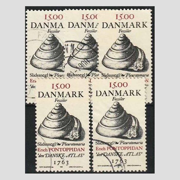 FRIMRKER DANMARK | 1998 - AFA 1194 - Fossiler - 15,00 Kr. flerfarvet x 5 stk. - Stemplet