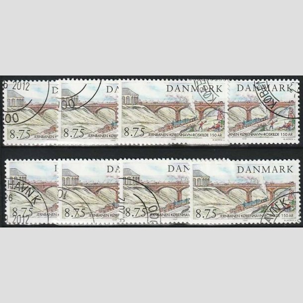 FRIMRKER DANMARK | 1997 - AFA 1149 - Kbenhavn-Roskilde - 8,75 Kr. flerfarvet x 8 stk. - Pnt hjrnestemplet