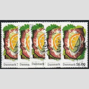 FRIMRKER DANMARK | 2012 - AFA 1704 - Smrrebrd - 16,00 Kr. flerfarvet x 5 stk. - Stemplet