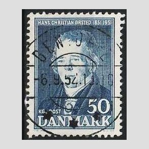 FRIM�RKER DANMARK | 1951 - AFA 330 - Hans Christian �rsted - 50 �re bl� - Lux Stemplet