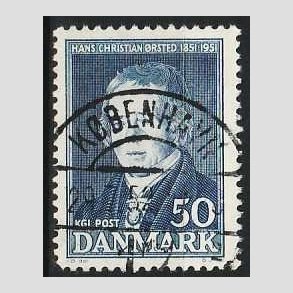 FRIM�RKER DANMARK | 1951 - AFA 330 - Hans Christian �rsted - 50 �re bl� - Lux Stemplet