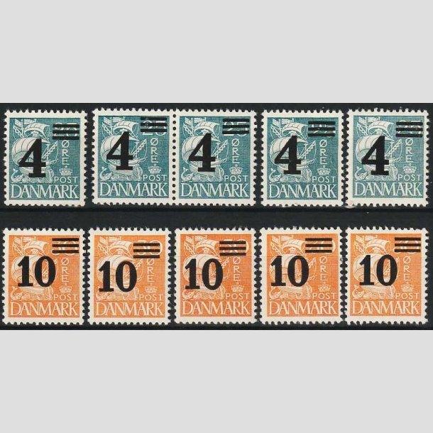 FRIMRKER DANMARK | 1934 - AFA 221+222 - Provisorier - 4/25 + 10/30 re i st x 5 stk. - Postfrisk