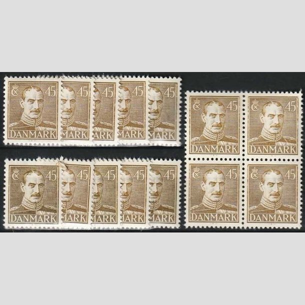 FRIMRKER DANMARK | 1946 - AFA 296 - Chr. X, Ny tegning - 45 re oliven x 14 stk. - Postfrisk