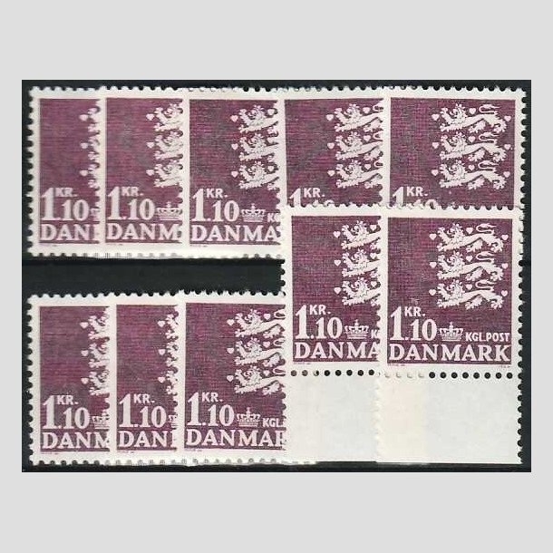 FRIMRKER DANMARK | 1965 - AFA 436 - Rigsvben - 1,10 kr. mrkviolet x 10 stk. - Postfrisk