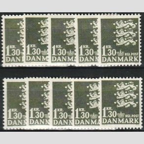 FRIMRKER DANMARK | 1965 - AFA 437 - Rigsvben - 1,30 kr. grnsort x 10 stk. - Postfrisk