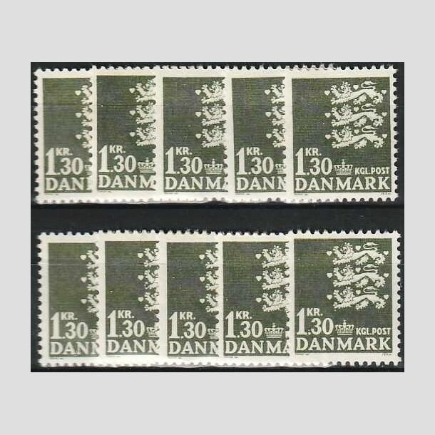 FRIMRKER DANMARK | 1965 - AFA 437 - Rigsvben - 1,30 kr. grnsort x 10 stk. - Postfrisk