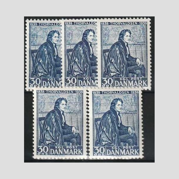 FRIMRKER DANMARK | 1938 - AFA 251 - Bertel Thorvaldsen - 30 re bl x 5 stk. - Postfrisk