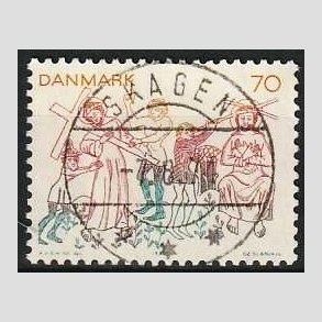 FRIM�RKER DANMARK | 1973 - AFA 555 - Kalkmalerier - 70 �re flerfarvet - Lux Stemplet Skagen