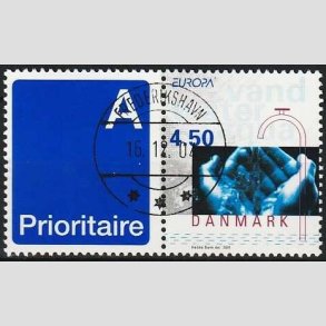 FRIMRKER DANMARK | 2001 - AFA 1283v - Europamrker. Vand. - 4,50 Kr. flerfarvet sammenhngende med A-vignet - Lux Stemplet Frederikshavn