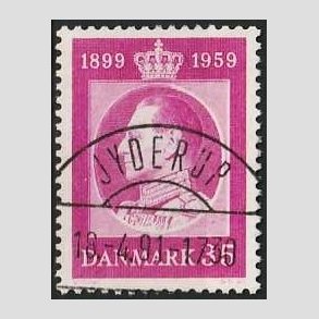 FRIM�RKER DANMARK | 1959 - AFA 375 - Frederik IX 60 �r - 35 �re r�dlilla - Pragt Stemplet Jyderup