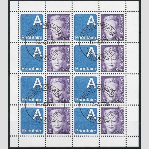FRIMRKER DANMARK | 2003 - AFA 1247v (SMARK NR. 10) - Dronning Margrethe + A-prioritaire - 5,50 kr. violet x 8 - Pnt stemplet