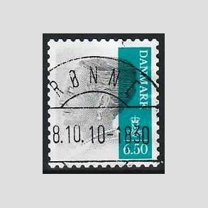 FRIMRKER DANMARK | 2010 - AFA 1607E - Dronning Margrethe II - 6,50 Kr. gr/blgrn - Pragt Stemplet Rnne