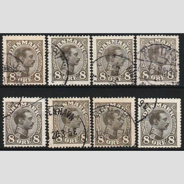 FRIMRKER DANMARK | 1918-20 - AFA 99 - Chr. X - 8 re gr x 8 stk. - Stemplet