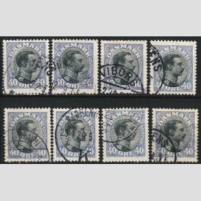 FRIMRKER DANMARK | 1918-20 - AFA 105a - Chr. X - 40 re bllilla/sort x 8 stk. - Stemplet