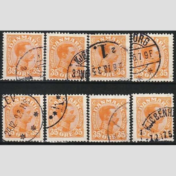 FRIMRKER DANMARK | 1913 - AFA 73 - Chr. X 35 re orange x 8 stk. - Stemplet