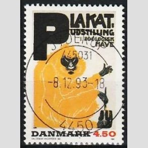 FRIM�RKER DANMARK | 1991 - AFA 1000 - Dansk Plakatkunst - 4,50 Kr. flerfarvet - Pragt Stemplet Jyderup