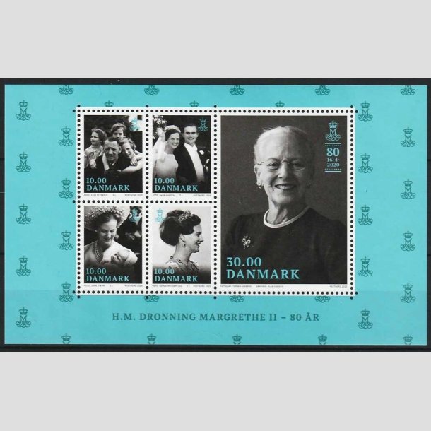 FRIMRKER DANMARK | 2020 - AFA 1990 - HM Dronningens 80 rs fdselsdag. - 70,00 kr. Miniark - Postfrisk