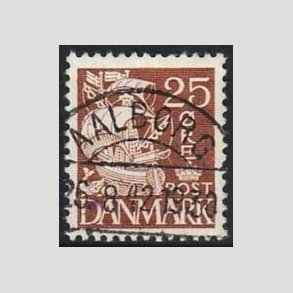 FRIMRKER DANMARK | 1937-40 - AFA 214a - Karavel 25 re brun Type II - Pragt Stemplet Aalborg