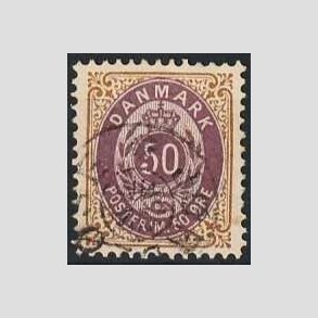 FRIM�RKER DANMARK | 1895 - AFA 30By - Tofarvede �rem�rker - 50 �re brun/lilla omv. rm. - Stemplet