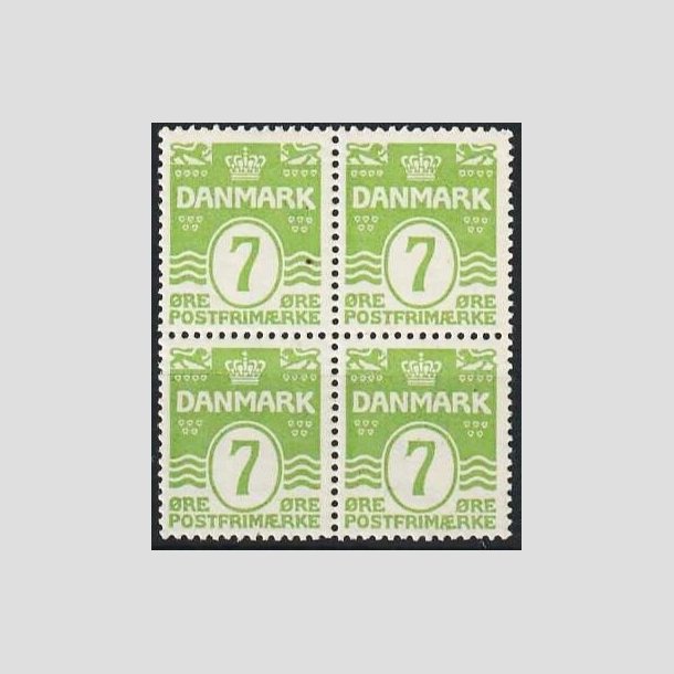 FRIMRKER DANMARK | 1926 - AFA 167 - Blgelinie -7 re lysgrn i 4-blok - Postfrisk
