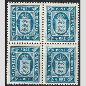 FRIMRKER DANMARK | 1914-20 - AFA 13 - Tjenestemrker - 4 re bl vm. kors i 4-blok - Postfrisk (AFA kr. 1.600,-)