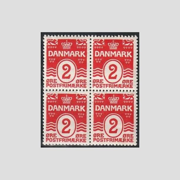 FRIMRKER DANMARK | 1913-14 - AFA 78 - Blgelinie - 2 re rd type I i 4-blok - Postfrisk