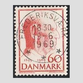 FRIM�RKER DANMARK | 1969 - AFA 481 - Fredrik IX 70 �r - 60 �re r�d - Pragt Stemplet Frederiksv�rk