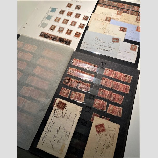 FRIMRKER ENGLAND | Specialsamling 1 penny 1841-53 i gammelt album mv. flere hundrede mrker samt mange breve - Stemplet