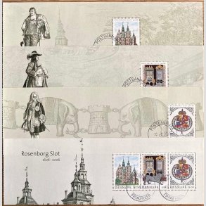 FRIM�RKER DANMARK | 2006 - AFA 1466-69 - Roseborg Slot 400 �r. - Miniark fra prestigeh�fte komplet - Stemplet