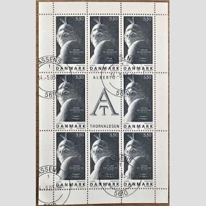 FRIM�RKER DANMARK | 2003 - AFA 1351 (SM�ARK NR. 12) - Plakatkunst - 5,50 kr. st�lgr� x 8 samt vignet - Pragt stemplet Assens