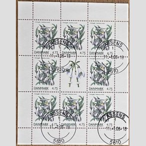 FRIM�RKER DANMARK | 2006 - AFA 1455 (SM�ARK NR. 25) - For�rsblomster - 4,75 kr. flerfarvet x 8 samt vignet - Pragt stemplet Assens
