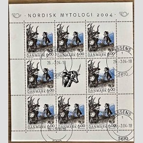 FRIM�RKER DANMARK | 2004 - AFA 1385 (SM�ARK NR. 17) - Nordisk Mytologi - 6,00 kr. flerfarvet x 8 + vignet - P�nt stemplet