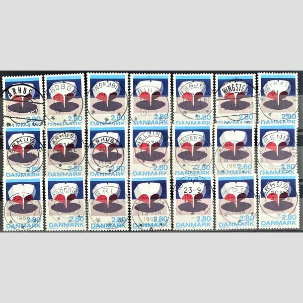 FRIMRKER DANMARK | 1985 - AFA 845 - Kunst Helge Refn (Engros) - 2,80 Kr. flerfarvet x 21 stk. - Pragt Stemplet