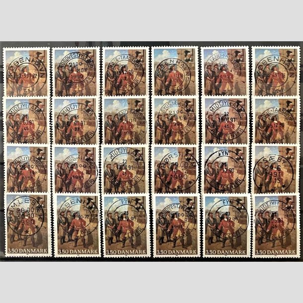 FRIMRKER DANMARK | 1990 - AFA 978 - Tordenskiold 300 ret (Engros) - 3,50 Kr. flerfarvet x 24 stk. - Pragt Stemplet 